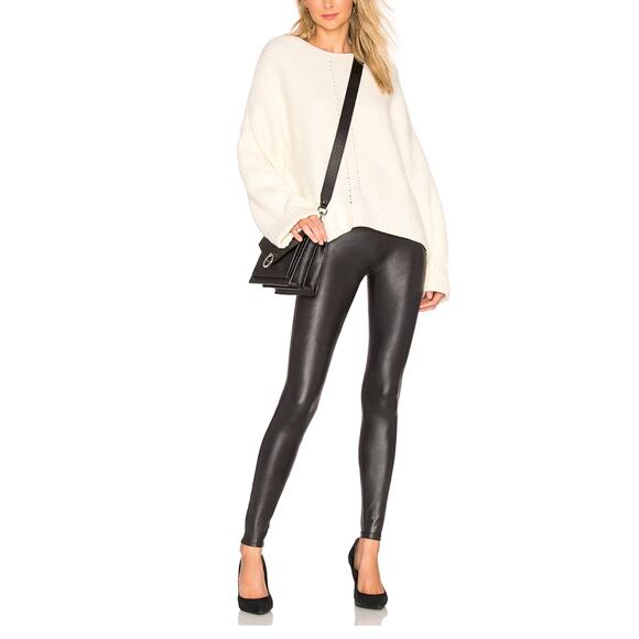 Spanx EUC Faux Leather Shiny High Waist Moto Shapewear Black Leggings size small - Picture 3 of 10